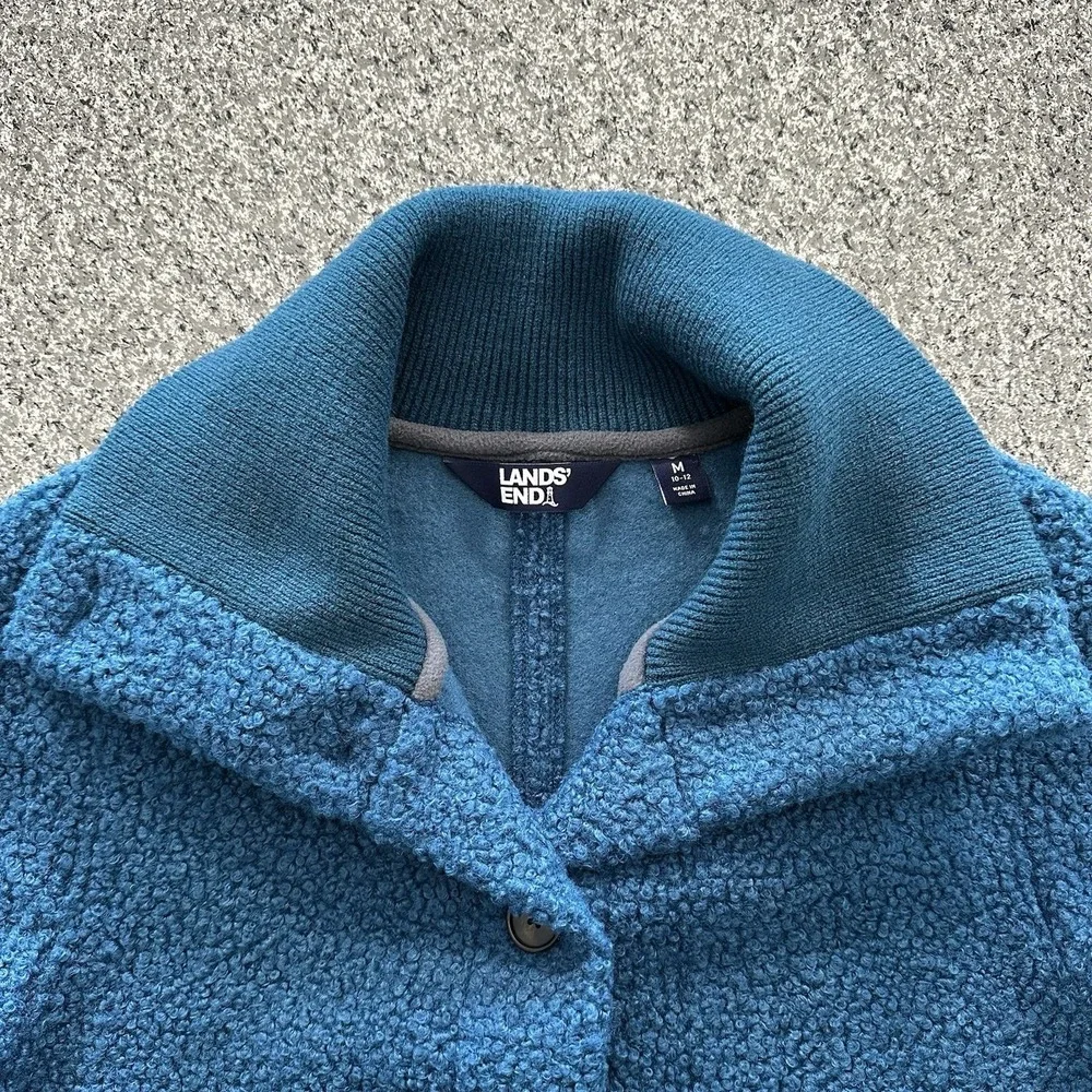 Lands End Jacket Womens M Medium Sherpa Big Collar Blue Button Up Teddy - Picture 3 of 8